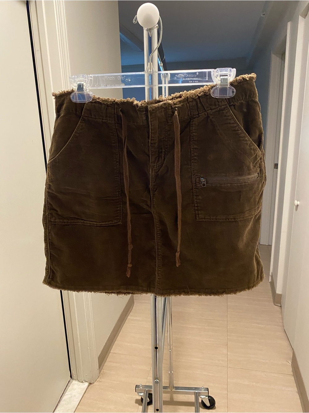Free People Olive Corduroy Mini Skirt with Drawstring